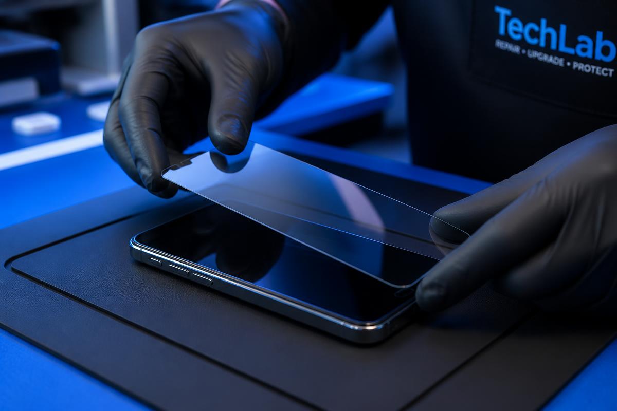 Técnico fazendo troca de display em domicílio